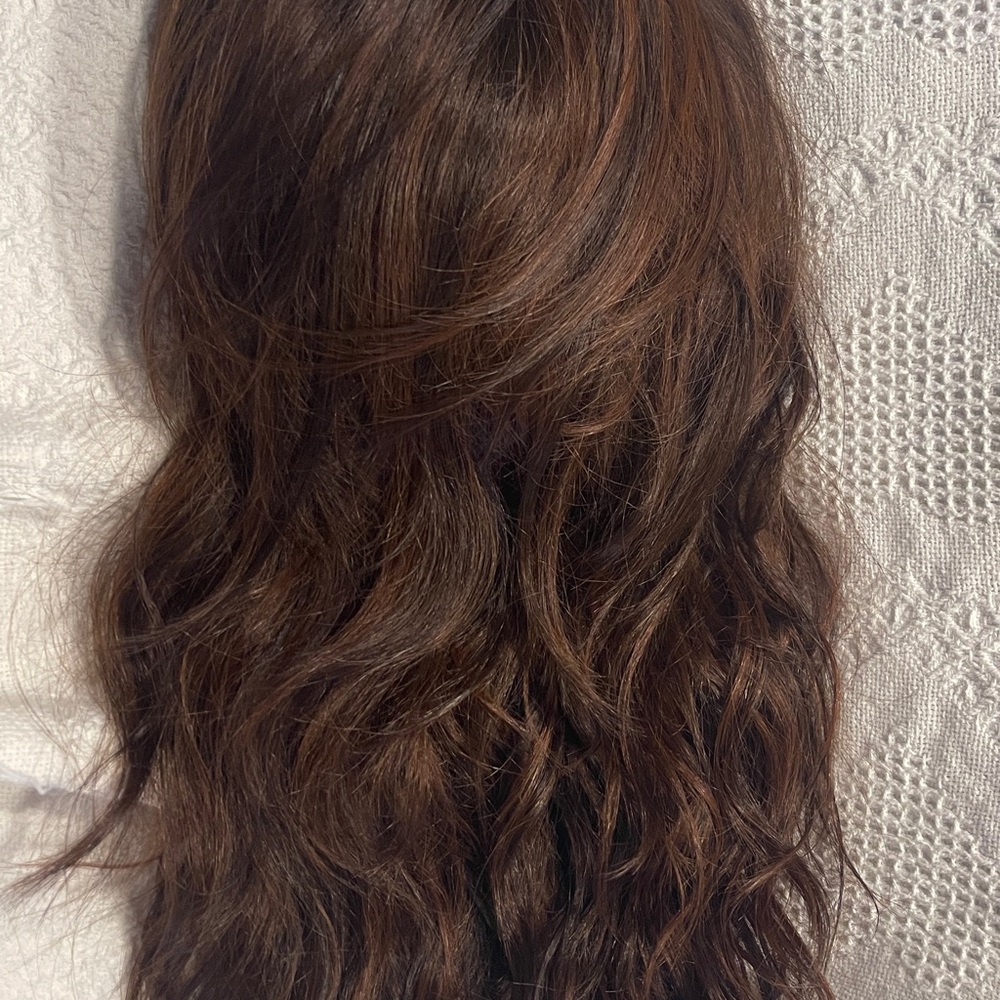 Voluminous reddish Brown Wavy Hair Wig